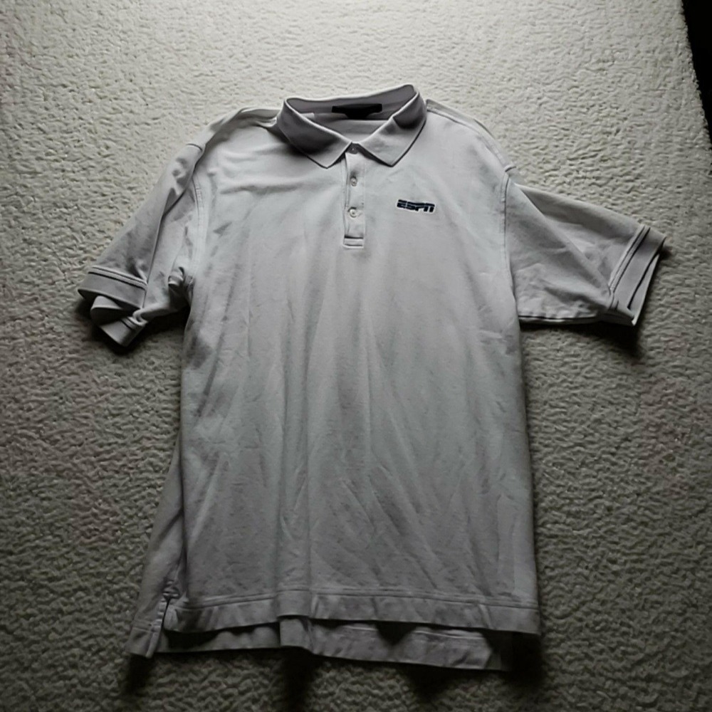Devon & Jones Polo Shirt Mens XL White Short Sleeve ESPN Logo Pima Cotton Top